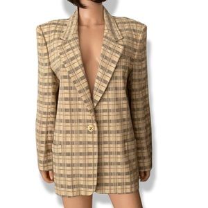 NWT Vintage Leyla Mitra plaid raw silk woven blazer